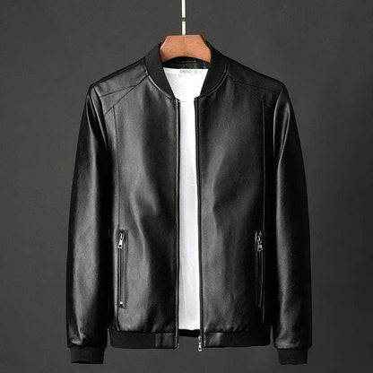 2024 Autumn Men’s Black PU Leather Biker Jacket - Slim Fit Casual Style - Buy Center US