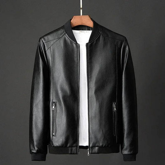 2024 Autumn Men’s Black PU Leather Biker Jacket - Slim Fit Casual Style - Buy Center US
