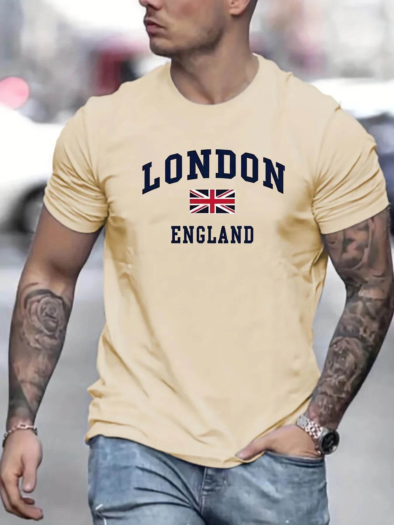 GUILAN Men's Plus Size Cotton T-Shirt - Casual London Pattern, Short Sleeves - Buy Center US