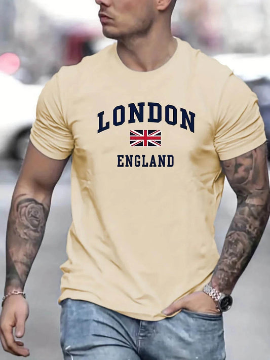GUILAN Men's Plus Size Cotton T-Shirt - Casual London Pattern, Short Sleeves - Buy Center US