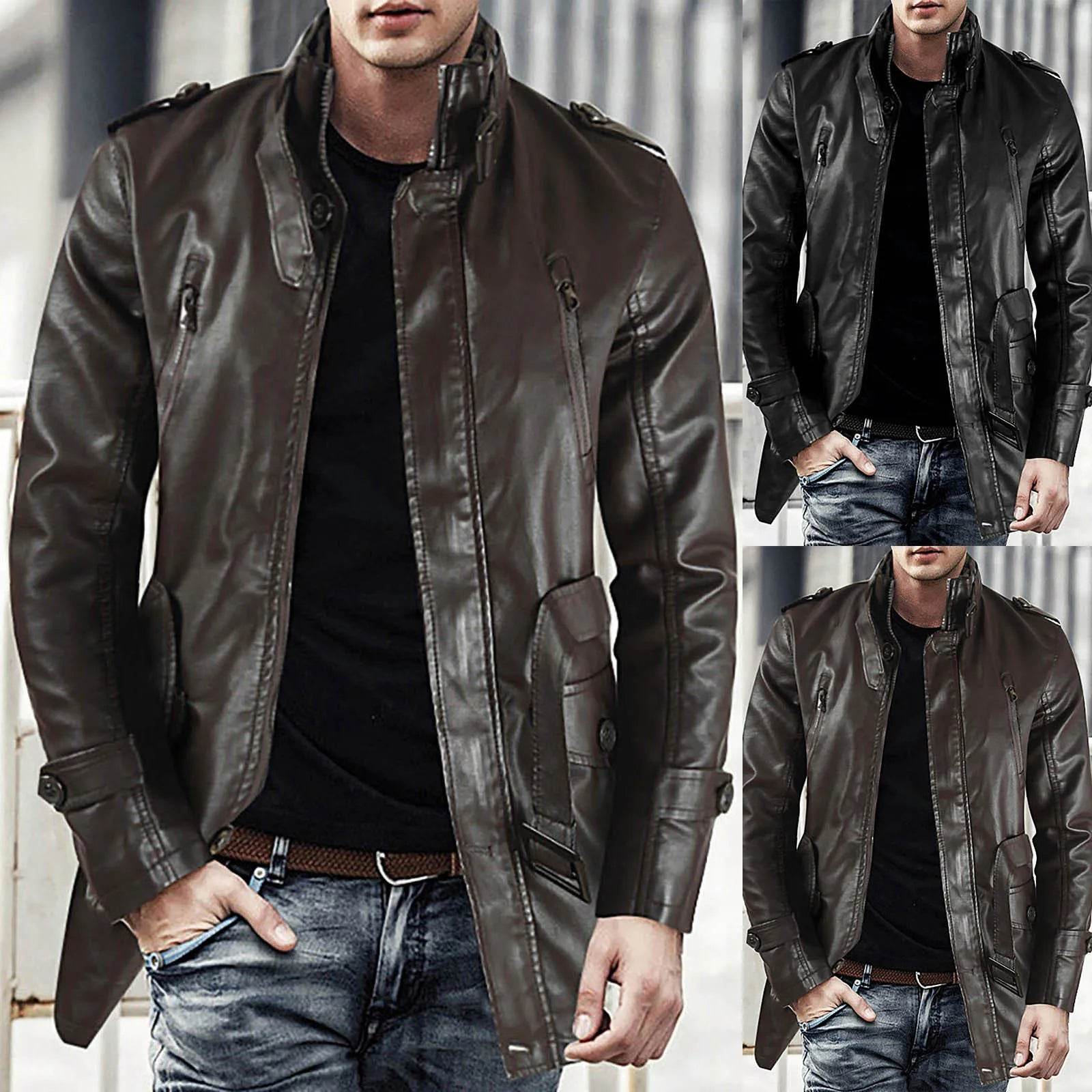 Men's Casual Leather Jacket - Waterproof, Tactical Windproof Coat - Buy Center US