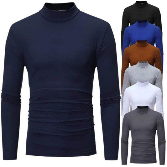 Bigsweety Men's Turtleneck Pullover - Solid Color Slim Fit for Spring - Buy Center US