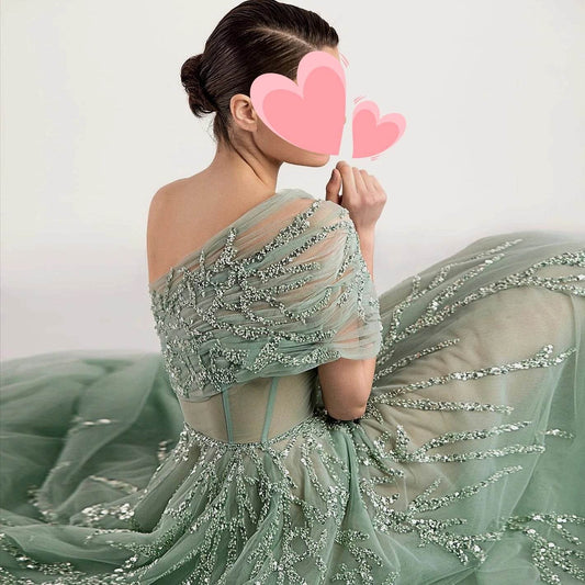 Oisslec One-Shoulder Prom Dress - Elegant Vintage Beaded Gown - Buy Center US