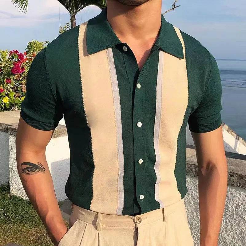 XFT Vintage Men’s Stripe Polo Shirt - Casual Summer Short Sleeve Fashion - Buy Center US