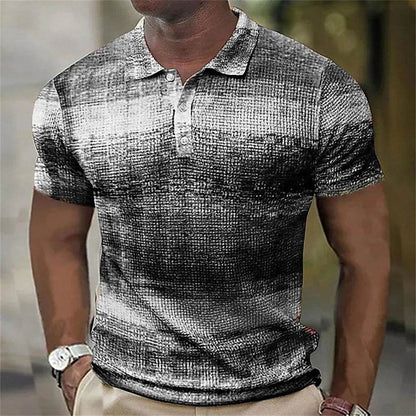 Vintage Men's Casual Polo Shirt - 3D Stripe Print, Loose Fit, Soft Tee - Buy Center US