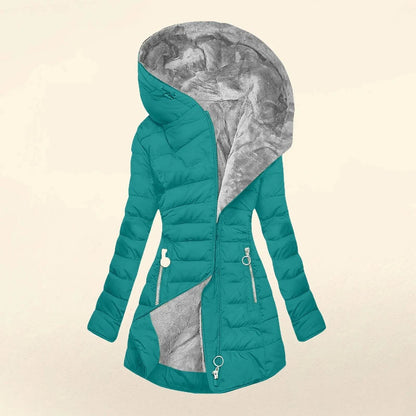 Women's Fleece Lined Hooded Jacket - Warm Plush Overcoat for Winter - Buy Center US