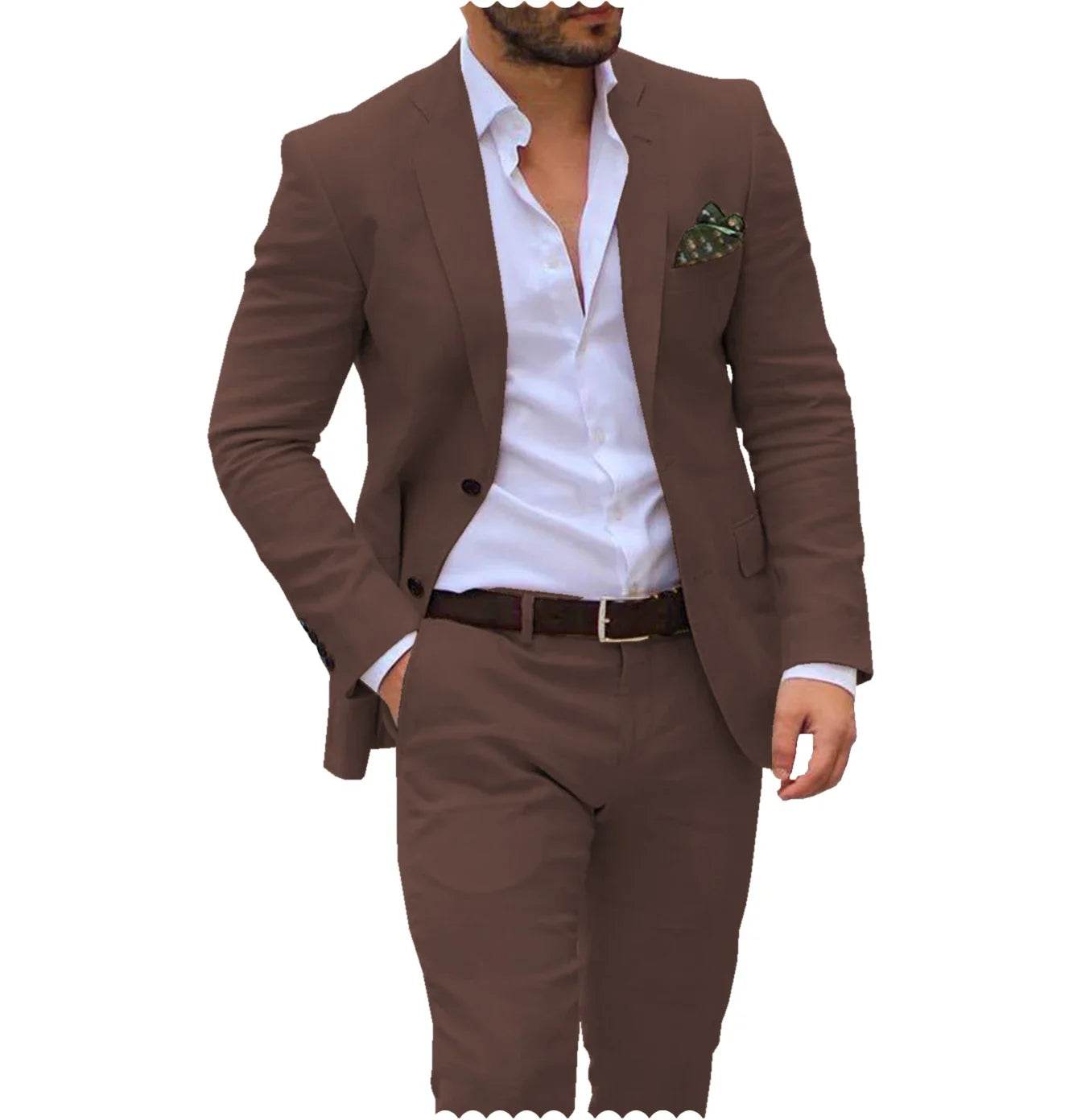 Men’s Linen Wedding Suit - 2 Piece Blazer & Pants for Groom, Custom Fit - Buy Center US