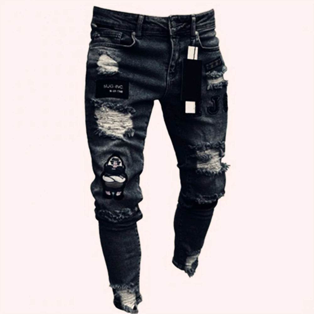 Tsingyi White Embroidery Ripped Jeans - Slim Fit Casual Denim - Buy Center US