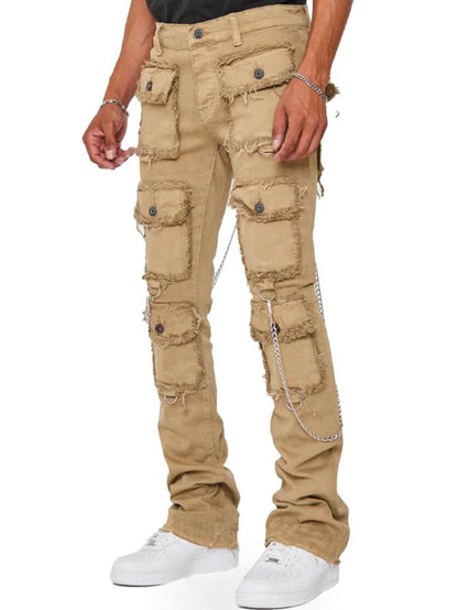 WQAFVG Men's Multi-Pocket Cargo Jeans - Stretch Straight-Leg Vintage Trousers - Buy Center US