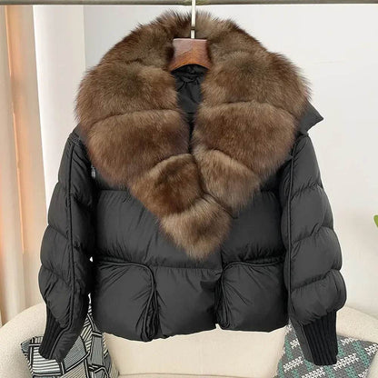 Women's Thick Warm Fox Fur Collar Coat - Casual Duck Down Jacket - Buy Center US