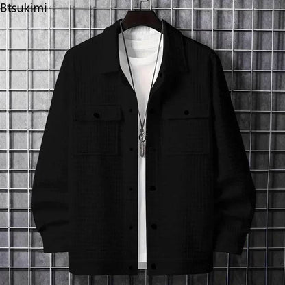 Men's Casual Solid Color Jacket - Turn-Down Collar, Long Sleeve Style - Buy Center US