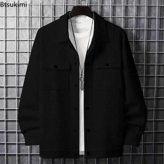Men's Casual Solid Color Jacket - Turn-Down Collar, Long Sleeve Style - Buy Center US