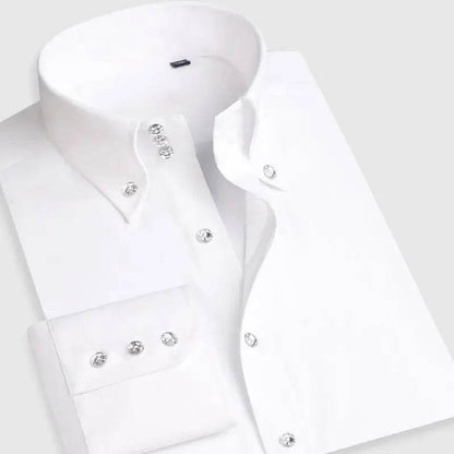 Premium White Dress Shirt for Men - Non-Iron Wrinkle Resistant Long Sleeve - Buy Center US