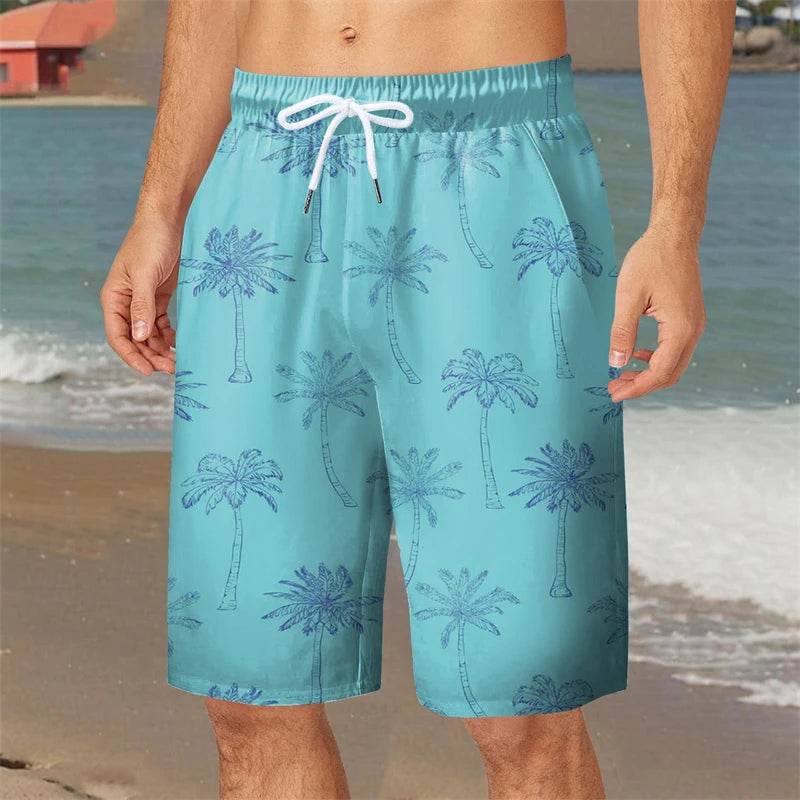 Hawaiian Coconut Tree Pattern Board Shorts - Quick Dry Men’s Swimwear - Buy Center US