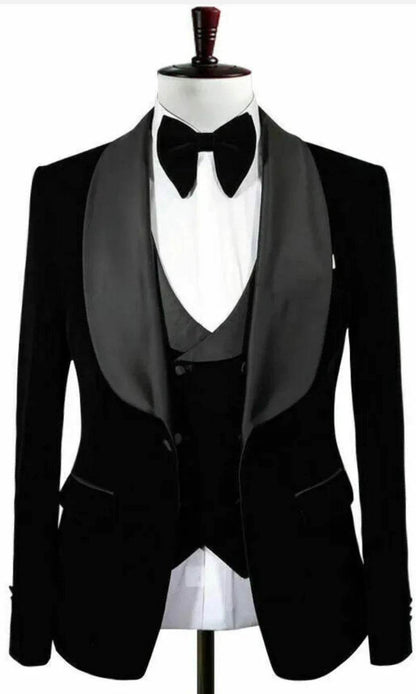 Kromoc Men's 3-Piece Velvet Suit - Black Jacket, Vest & Pants Set - Buy Center US