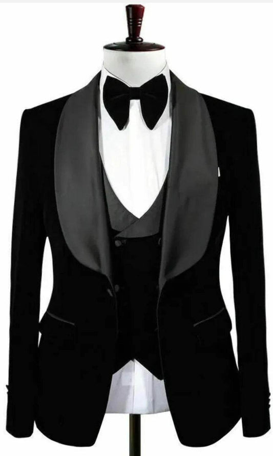 Kromoc Men's 3-Piece Velvet Suit - Black Jacket, Vest & Pants Set - Buy Center US