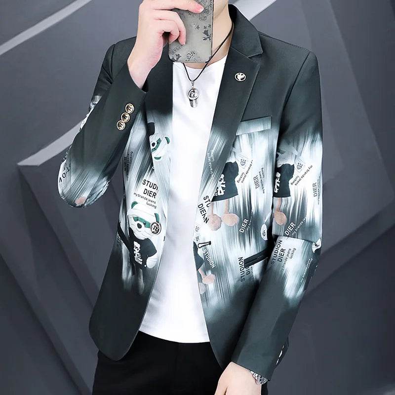 Men's Slim Fit Printed Blazer - Stylish Business Casual Jacket M-3XL - Buy Center US