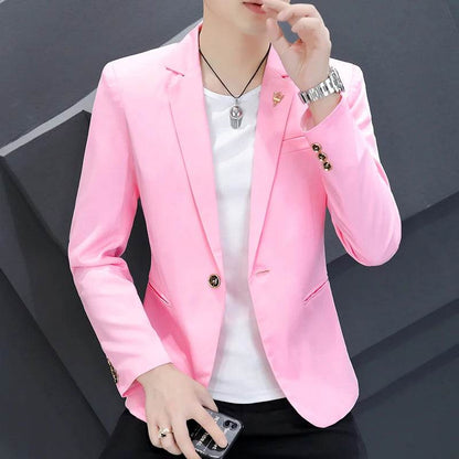 Trendy Men's Korean Slim Fit Pink Suit - Casual Coat for Spring & Autumn - Buy Center US