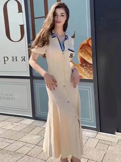2024 Summer Elegant Slim Knitted Dress - Women's Casual Vintage Style - Buy Center US