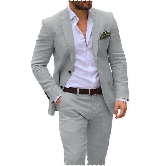 Men’s Linen Wedding Suit - 2 Piece Blazer & Pants for Groom, Custom Fit - Buy Center US