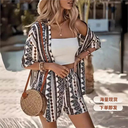 Women's Summer Loose Fit Cardigan and Shorts Two-Piece Set - Buy Center US