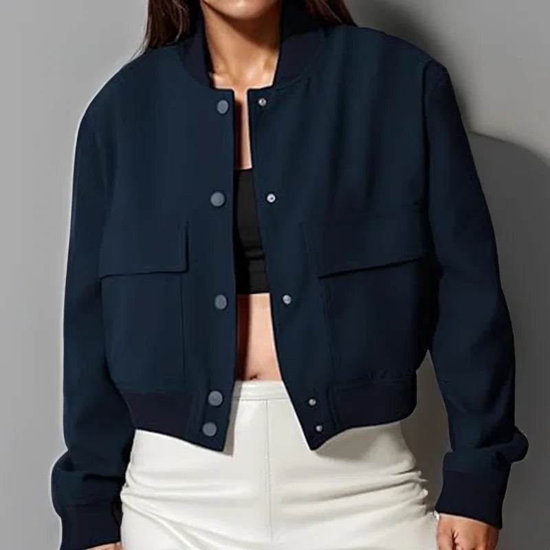 Jocoo Jolee Women's Solid Color Long Sleeve Bomber Jacket - Elegant Design - Buy Center US
