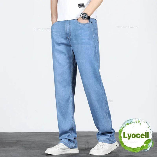 2024 Men’s Light Blue Loose Straight Jeans - Elastic Denim Casual Pants - Buy Center US
