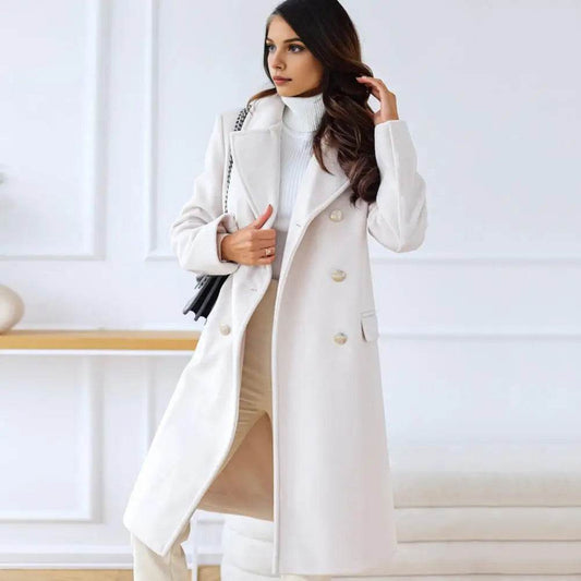 SANWOOD Women’s Double-Breasted Overcoat - Turn-Down Collar, Casual Style - Buy Center US