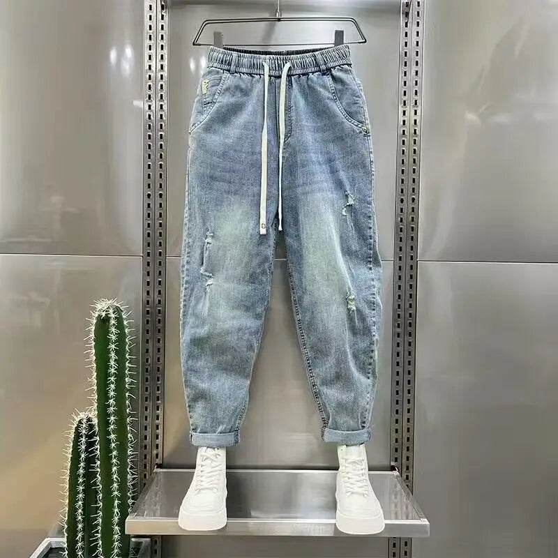2024 Casual Loose Fit Denim Jeans for Men - Distressed Blue Joggers - Buy Center US