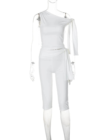 Weird Puss Chic Women’s 2 Piece Set - Knot Tank & Elegant Shorts - Buy Center US
