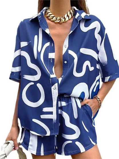 Shuangfuxiang Women’s Casual Geometric Print Short Sleeve Set - Buy Center US