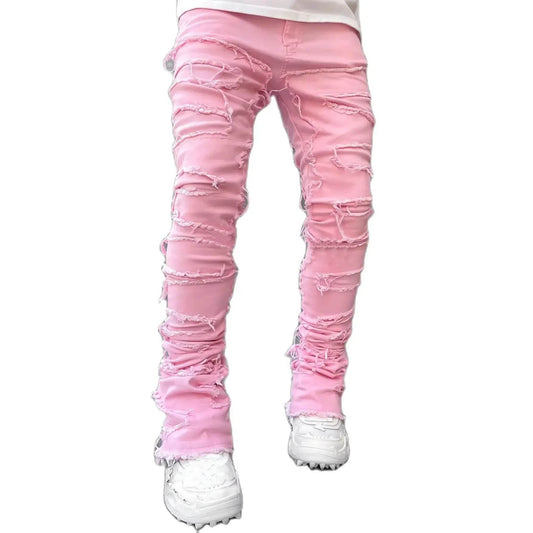 Men's Ripped Slim Fit Jeans - Distressed Denim Pants for Streetwear - Buy Center US