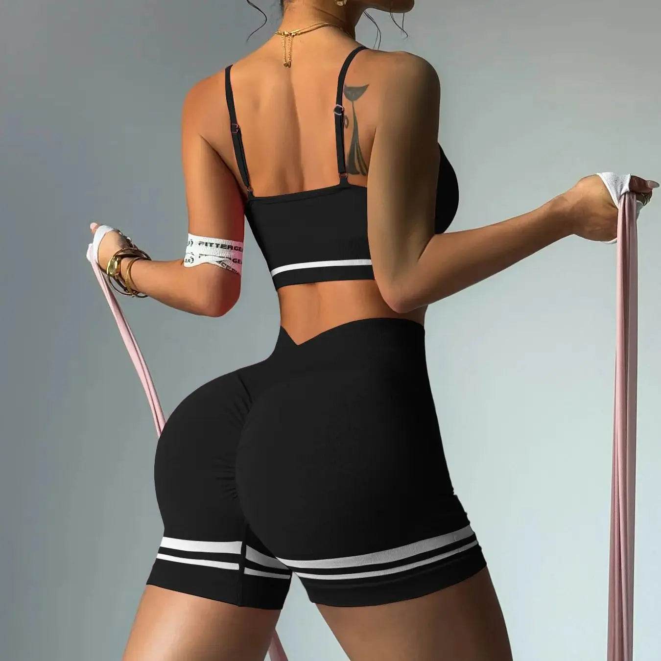 Women’s Outdoor Sports Set - V-Back Bra & Shorts for Gym Training - Buy Center US