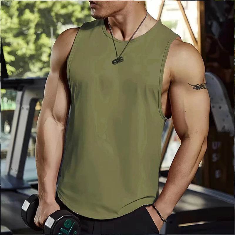 2025 Men's Solid Color Tank Top - Bodybuilding Gym Stringer Sleeveless Shirt - Buy Center US