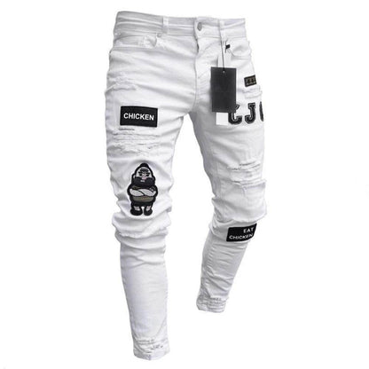 Tsingyi White Embroidery Ripped Jeans - Slim Fit Casual Denim - Buy Center US