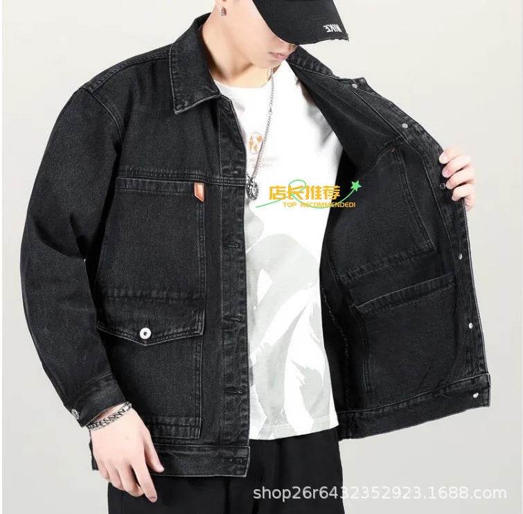 Trendy Men's Loose Fit Denim Jacket - Fashionable Spring Crossbody Style - Buy Center US