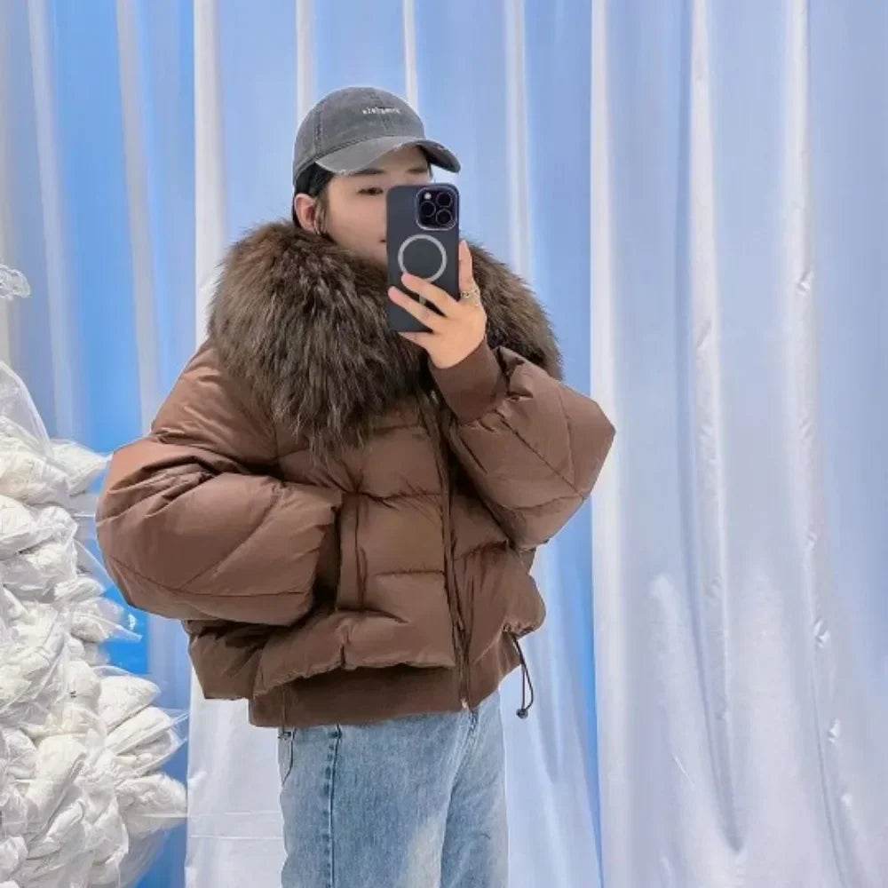 Women's Super Warm Duck Down Coat - Real Raccoon Fur Collar - Buy Center US