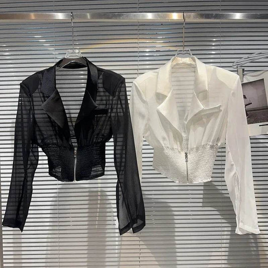 KTCZ Women's Slim Waist Mesh Jacket - Trendy Zipper Coat 2023 - Buy Center US