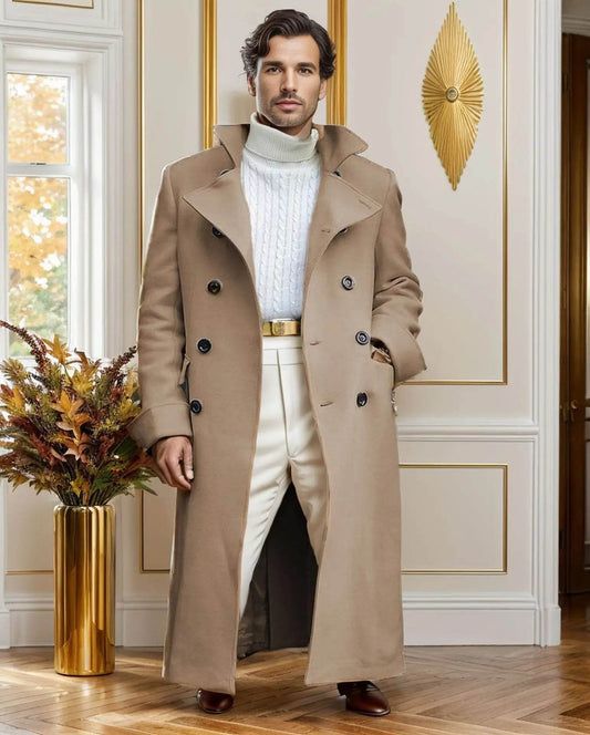 Men's Double-Breasted Woolen Overcoat - Casual England Style Winter Jacket - Buy Center US
