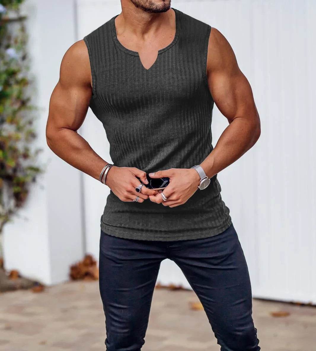 RUASPV Men's V-Neck Gym Tank Top - Cool Summer Fitness Sleeveless Vest - Buy Center US