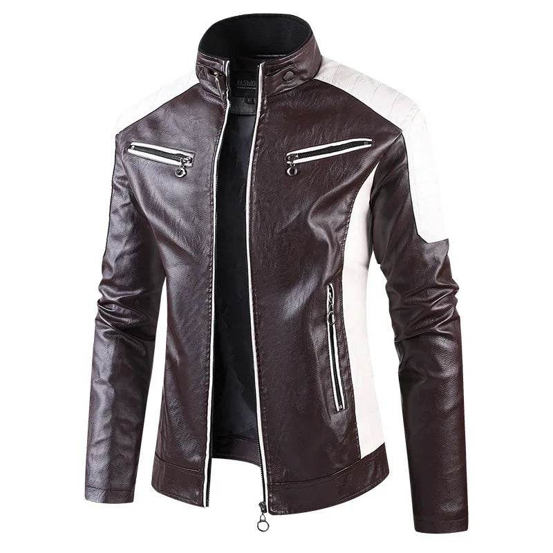 Btsukimi Men's Leather Motorcycle Jacket - Stylish Patchwork & Zipper Design - Buy Center US