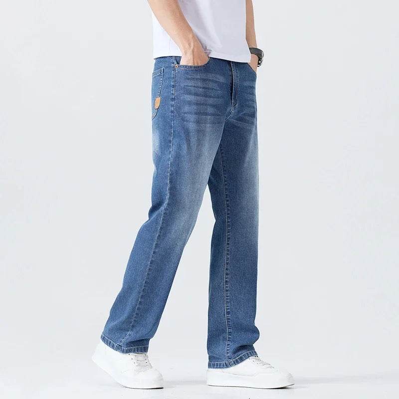 Lightweight Men's Casual Jeans - Breathable Solid Color Straight Fit - Buy Center US