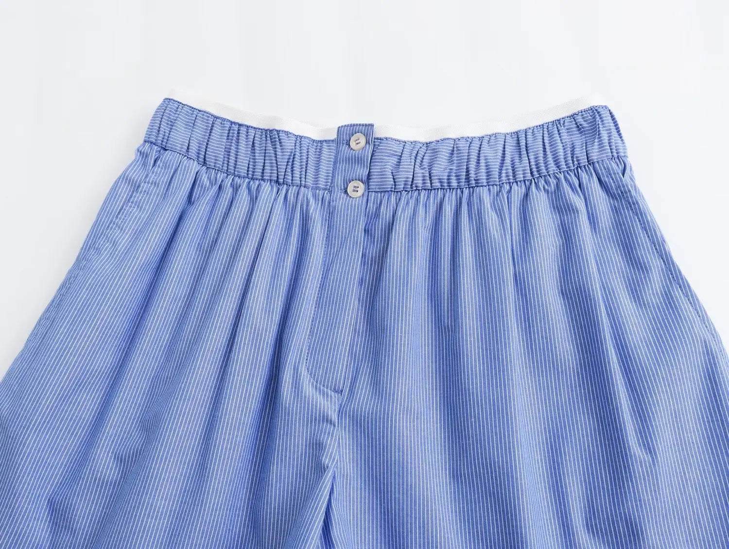 2024 Summer Casual Striped Shirt & High Waist Shorts Set for Women - Buy Center US