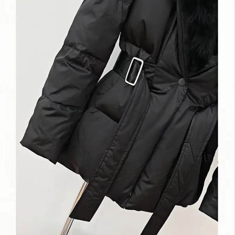 Women's Super Large Fox Collar Down Jacket - Winter 2024 Solid Black - Buy Center US