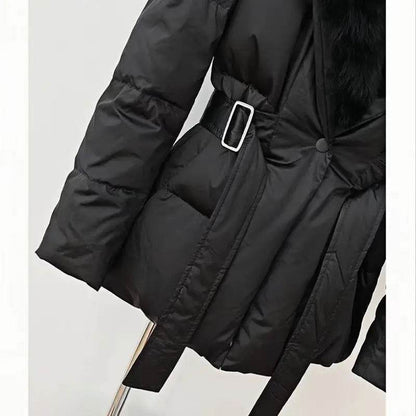 Women's Super Large Fox Collar Down Jacket - Winter 2024 Solid Black - Buy Center US