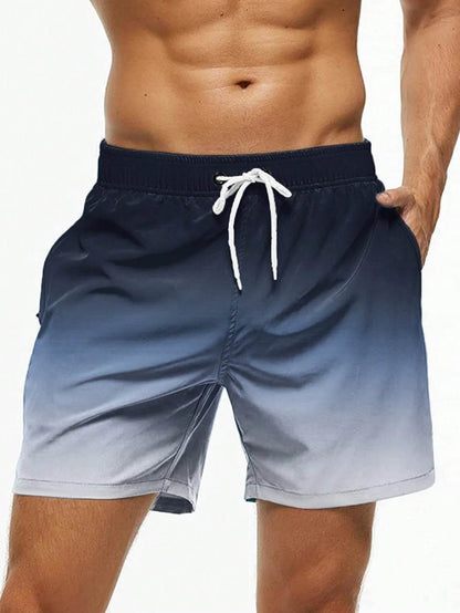 Men's Gradient Beach Shorts - Drawstring Swim Trunks for Summer Fun - Buy Center US