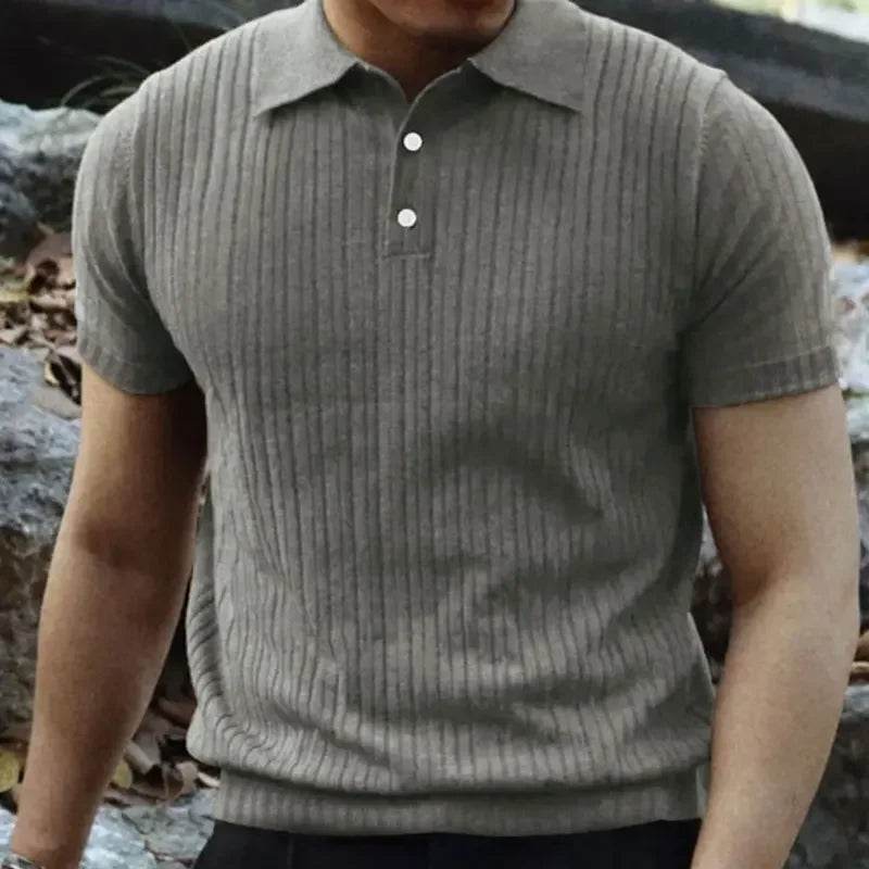 2025 Summer Men's Casual Polo Shirt - Short Sleeve Striped Knit Tee - Buy Center US