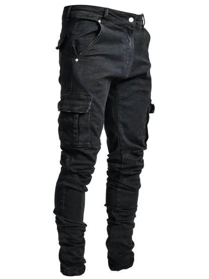 Men's Black Stretch Cargo Jeans - Big Pockets, Casual Comfort - Buy Center US