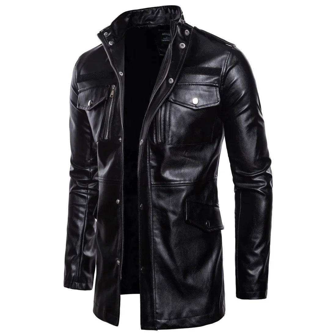 DOIYTTS Mid-length Faux Leather Jacket for Men - Casual Biker Style - Buy Center US