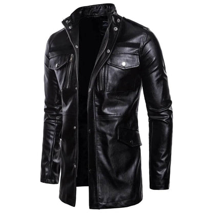 DOIYTTS Mid-length Faux Leather Jacket for Men - Casual Biker Style - Buy Center US